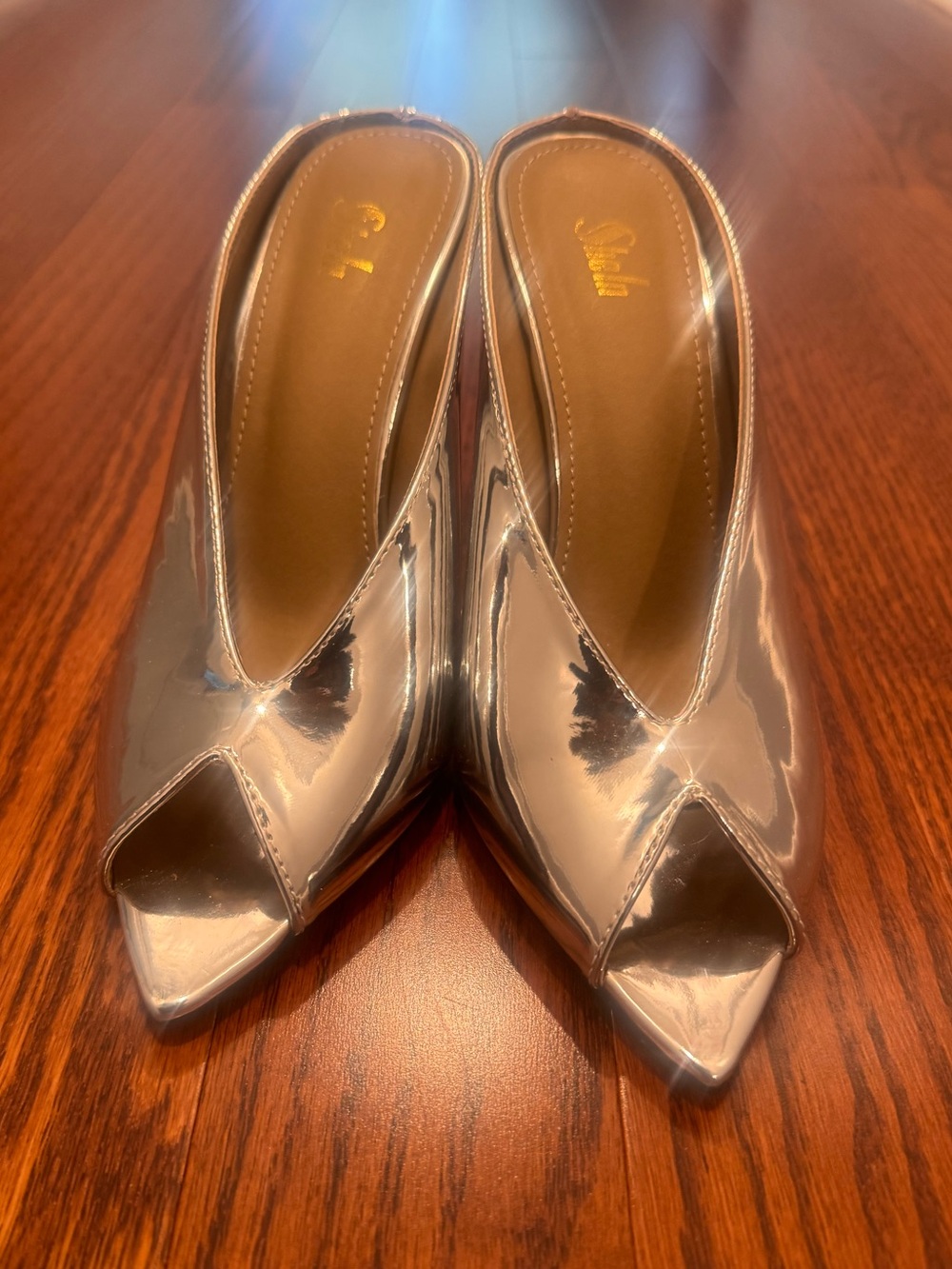SHEIN Metallic Silver Peep-Toe Slip-On Mules